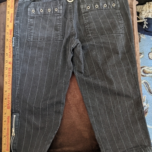 Black Pinstripe Pants with Zipper Detail - Picture 4 of 8